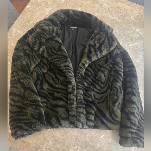 Catherine Malandrino Black and Green Zebra Fuzzy Jacket Sz S - Picture 1 of 2